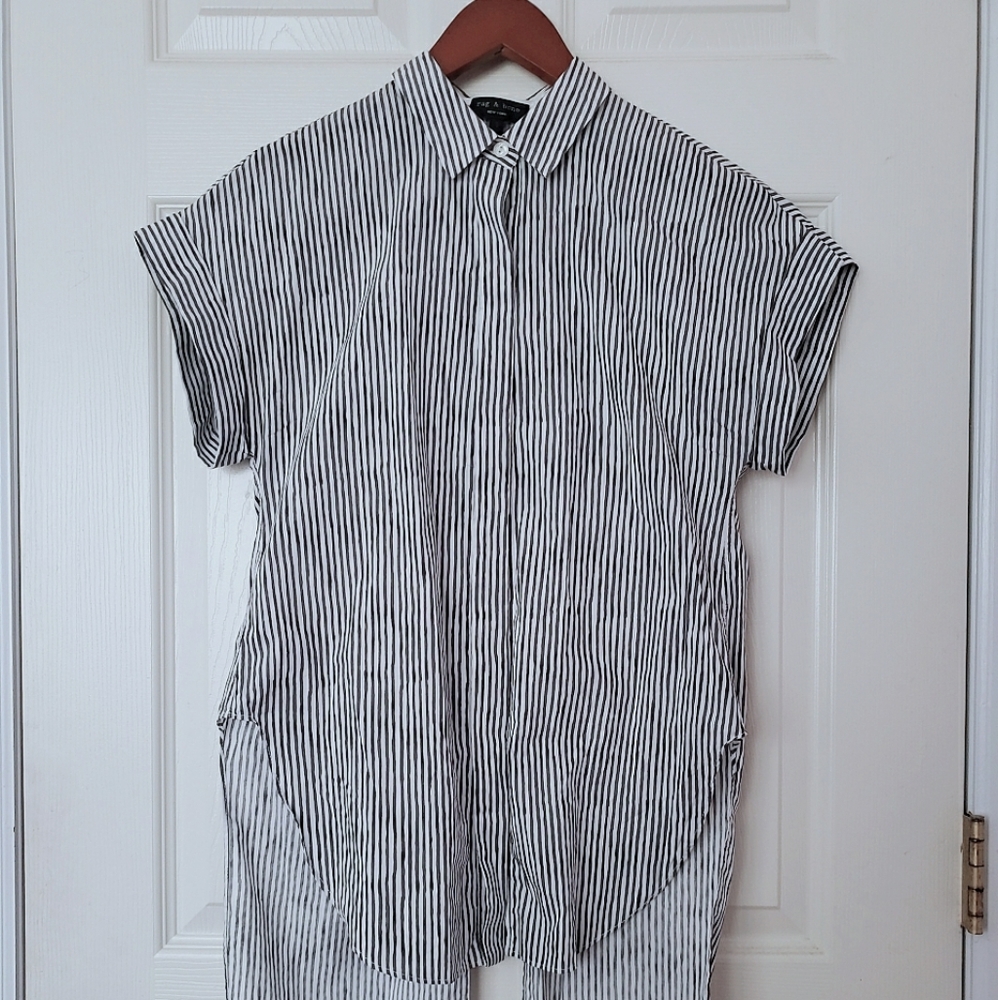 Rag and Bone Button Down Striped Blouse Black